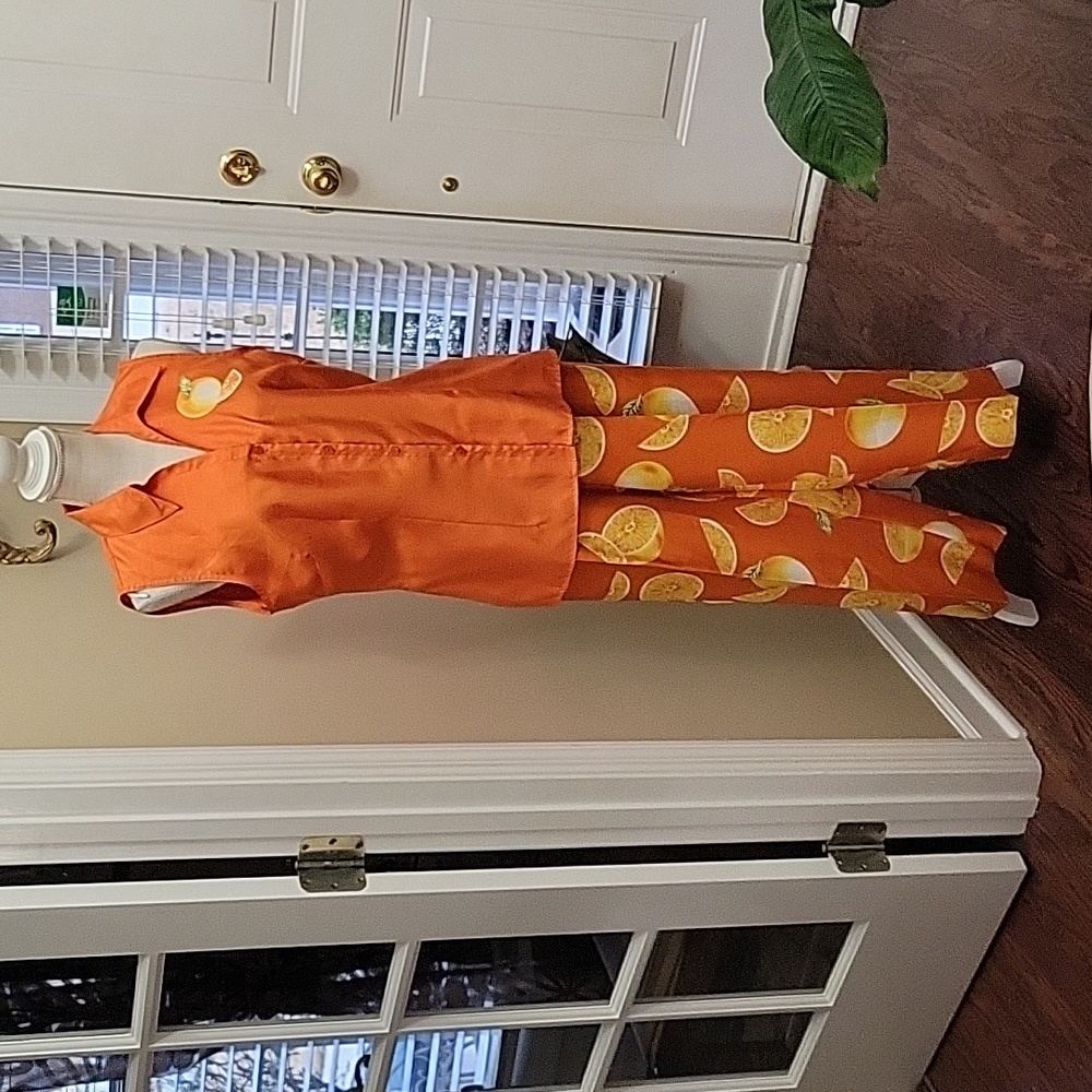 Sag Harbor orange 🍊 pants & top sleeveless fruit theme V neck size 12 Like New